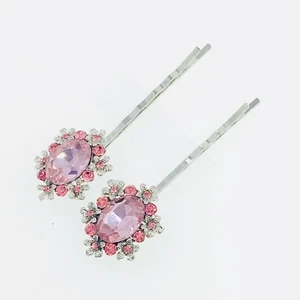 USA Bobby Pin Hairpin Rhinestone Crystal Jeweled Gemstone Elegant Unique Pink - Picture 1 of 5