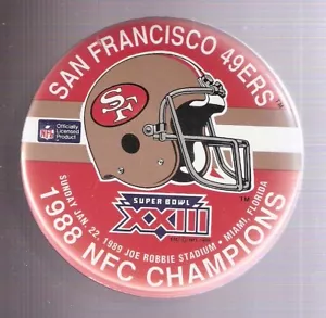 1988 San Francisco 49ers 3-Inch NFC Champions Pinback Button Super Bowl XXIII - Foto 1 di 1