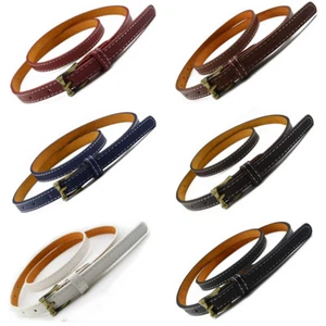 Women Lady Stylish Skinny Bronze Buckle Faux Leather Belt Jeans Dress Waistband - Picture 1 of 10