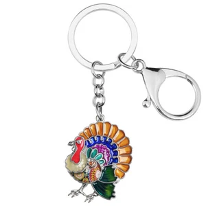 Thanksgiving Enamel Alloy Floral Turkey Chicken Keychains Jewelry Key Ring Gifts - Picture 1 of 11
