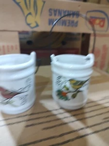 Set Of 2 Ceramic Bird Design Trinket Buckets Or Planters With Metal Handles 3.5” - Picture 1 of 12