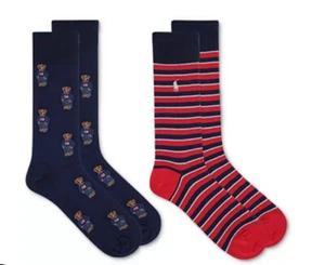 Polo RALPH LAUREN Men's Socks Allover Demin Polo Bear 2 Pair Sock Set - Picture 1 of 4