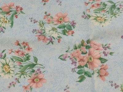 White And Pink Daisies On Blue Lace Background Cotton Fabric (Cranston, 2005) - Image 1 of 4