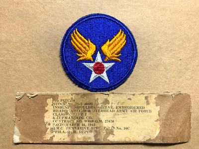 Parche militar de las Fuerzas Aéreas del Ejército de los Estados Unidos Segunda Guerra Mundial por Kaufman Mfg Co. 16/03/1943 ¡NUEVO EN STOCK! Foto 1 de 4