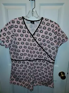 CHEROKEE Studio 3815scrubs top dental medical nurse vet Small pink/bk floral - Picture 1 of 5