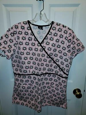 CHEROKEE Studio 3815scrubs top dental medical nurse vet Small pink/bk floral - Image 1 of 4