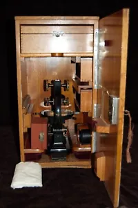 Antique Ernst Leitz Brass Microscope 217140 Germany w/ 3 Objectives & Case - Picture 1 of 7