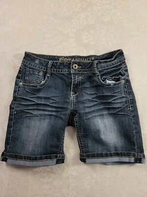 Blue Asphalt Bermuda Cuffed Denim Jean Shorts Junior Sz 5 Acid Wash - Imagem 1 de 4