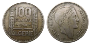 ALGERIA - FRENCH OCCUPATION 100 FRANCS 1950 - RARE OLD COIN - Picture 1 of 1