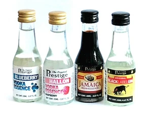 PACK OF 4 ORIGINAL 20ML PRESTIGE VODKA GIN RUM ESSENCES TO FLAVOUR 4X75CL SPIRIT - Picture 1 of 15