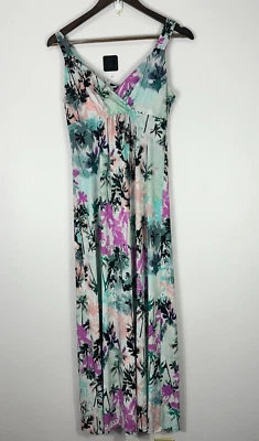Metaphor Dress M Sleeveless Aqua Pink Palm Print Maxi Dress Tropical Resort Boho - Image 1 of 4