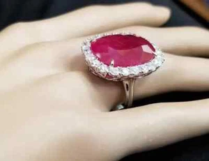 11.80 CT Cushion Cut Natural Ruby & Diamond Engagement Ring 14K White Gold Size - Picture 1 of 9