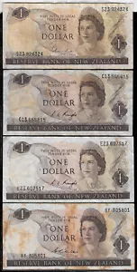 Neuseeland 1967-81 1 Dollar P 163b 163c 163d Rissbrauntöne 4 Stück sehr guter Zustand - Bild 1 von 2