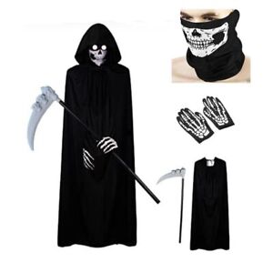 Uniform Halloween Grim Reaper Costume Scary Costume Skull Gloves Mask  Adult