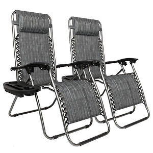 2pcs Folding Zero Gravity Chair Recliner Patio Lounge Beach Chair Adjustable