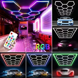 5/8/14/28 Hexagon LED Lighting Car Detail Garage Workshop Retail Light Honeycomb - Picture 1 of 37