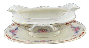 H&C PORCELAIN HAAS-CZJZEK CORONADO YVONNE GRAVY BOAT WITH ATTACHED PLATE - CZECH - Picture 1 of 3