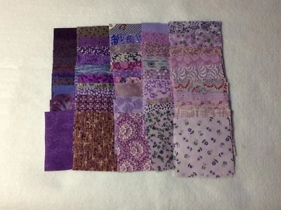30 DIFFERENT 4-INCH CALICO COTTON FABRIC QUILT SQUARES - PURPLE - MANY VINTAGE - Image 1 of 2