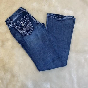 Amathyst Jeans-Lizzie. Dark Wash Boot Cut With Flap Back Pocket - Picture 1 of 2