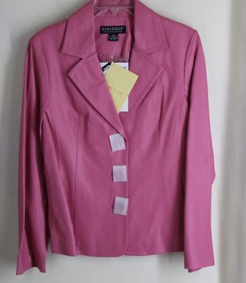NWT PRETTY IN PINK Dialogue Sz M Gorgeous 100% Leather Chic Jacket Blazer - Image 1 of 4