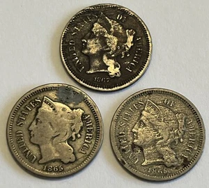 1865 1867 3 Cent Piece Nickel United States Coin - Picture 1 of 2