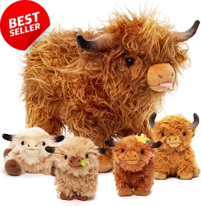 Highland Cow Plush Toy Set Mommy & 4 Baby Cattle Gift for Kids - Picture 1 of 12