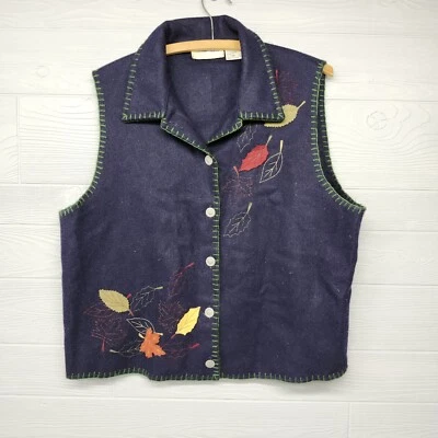 Chaleco Vintage Limón Hierba Lana Hojas de Otoño Mujer Talla XL Foto 1 de 4