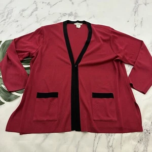Exclusively Misook Womens Cardigan Sweater Plus Size 3x Dark Pink Black Trim - Picture 1 of 12