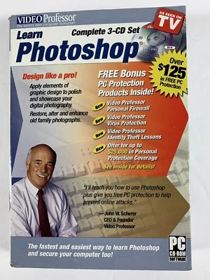 Aprender Photoshop Software Video Professor Juego de 3 Discos PC CD-ROM Como Se Ve En TV Nuevo  Foto 1 de 2