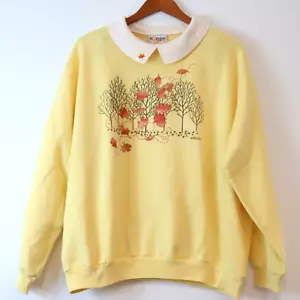 Vintage Morning Sun Fall Autumn Leaves Yellow Collar Pullover Women's XL 90s - Picture 1 of 7