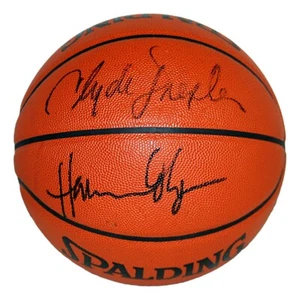 Hakeem Olajuwon Clyde Drexler Signed Official Leather Basketball Rockets JSA - Picture 1 of 4