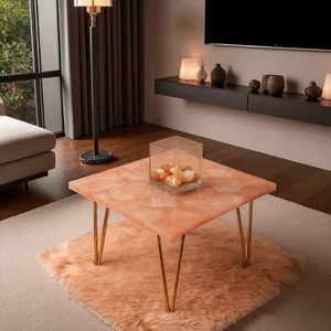 Mesa de centro de piedra de cuarzo rosa de cristal de 18" para decoración del hogar interior - Imagen 1 de 8