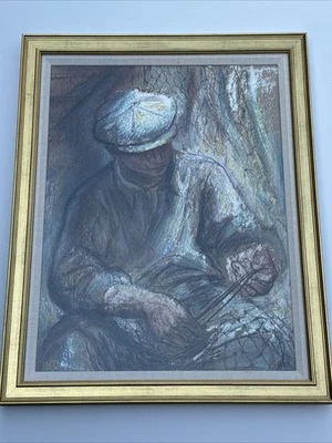 АНТИКВАРНАЯ КАРТИНА WPA ПОРТРЕТ РЫБАКА МУЖЧИНЫ АМЕРИКАНСКИЙ РЕГИОНАЛИЗМ BURR ПЕВЕЦ - Изображение 1 из 4