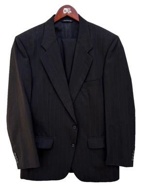 Burberrys' Suit Men's 44 R Black w Pinstripe Pure Wool Pants 36 W 28 L Pleated - Image 1 of 4