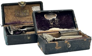 ANTIQUE GEM DAMASKEENE RAZOR LOT OF 2 ORIGINAL CASES - Picture 1 of 12