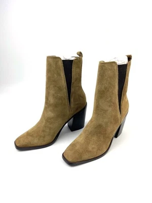 MARC FISHER LTD Womens Beige Kristie Square Toe Stacked Heel Leather Booties 6 M - Image 1 of 3