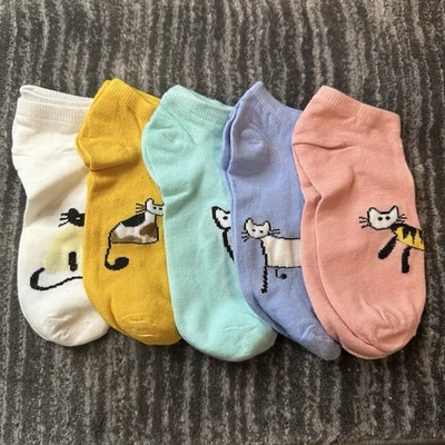 Calcetines Gato Mujer S/M 5 Pares Dibujos Animados Gato Dama Regalo No Show Rosa Amarillo Verde Foto 1 de 4