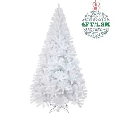 4/5/6/7ft Artificial White Xmas Christmas Tree w/ Blue Light LED Party Holiday - Image 1 of 4