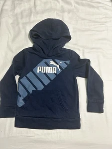 PUMA Boys Hoodie Navy Blue Size 4 Kids Logo Pullover Sweatshirt - Picture 1 of 7