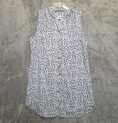 Cabi Shirt Dress Womens Size XL White Midi Shift Button Sleeveless Animal Print - Image 1 of 4