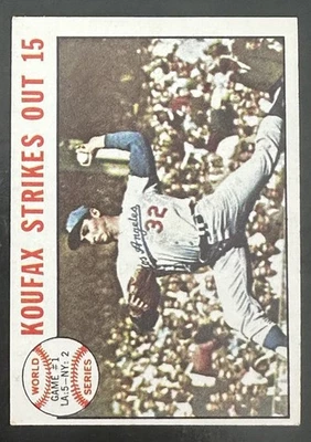 Tarjeta de béisbol 1964 Topps 1963 WS Juego 1 Sandy Koufax Strikes Out 15 #136 EX+ Foto 1 de 2