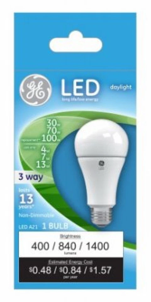 G E LIGHTING 24096 LED Light Bulb, Daylight, 3-Way, 4/7/13-Watts - Quantity 3 - Image 1 of 1