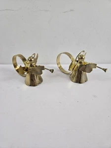 2 Brass Angel Napkin Rings Holders Christmas Angels with Trumpets - Picture 1 of 4