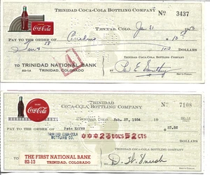 TWO  DIFFERENT TRINIDAD COCA-COLA BOTTLING COMPANY CHECKS - Picture 1 of 1