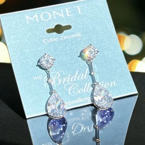 NUEVO Pendientes colgantes Monet en forma de pera circonita cúbica circonita cúbica chic boda brillante novia - Imagen 1 de 11