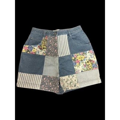 Pantalones Cortos Denim Vintage Patchwork Azul Verdadero 13/14 Cintura Alta Floral Años 90 Cottagecore Foto 1 de 4
