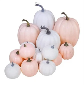 14 Pcs White & Pink Artificial Pumpkins Fall Halloween Decor - Picture 1 of 5