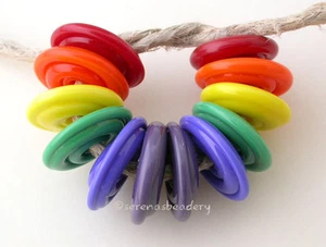 RAINBOW Disk Set * handmade lampwork glass beads TANERES sra opaque  transparent - Picture 1 of 8