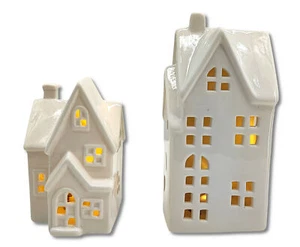 Keramik LED Haus - Lichthaus Weiß Glitzer silber gold Weihnachtsdeko - Bild 1 von 23