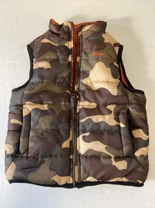 Oshkosh Boys Puffer reversible, Jacket Vest Orange Brown Camouflage Size 5 - Picture 1 of 8